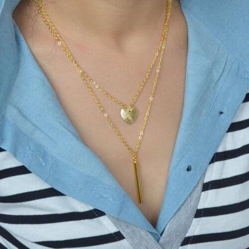 Present 2018 FAMSHIN Lovely Chic love heart shape Strip Double layer necklaces collier femme for women jewelry gift