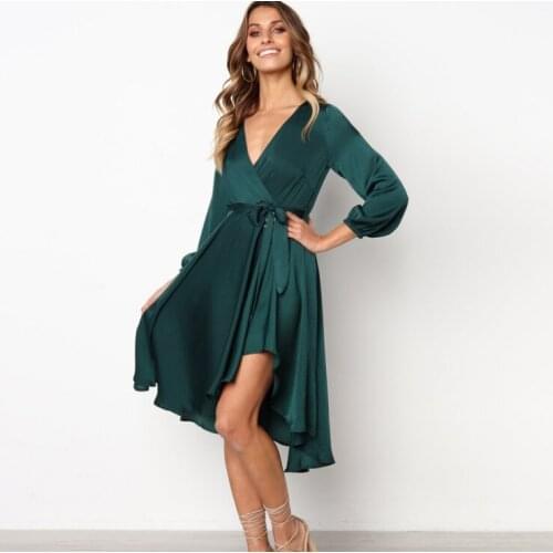 2019 Fashion Women Dress Sexy elegant long sleeve V-neck party dress vestidos