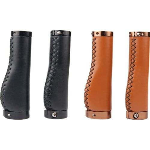 1 Pair Handle Grips Bike Retro PU Leather Lockable Grips Bicycle Cycling Steering Wheel Anti-skid Handlebar Protector Cover