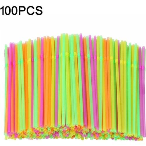 100pcs Plastic Straws Bendable Disposable Straws Flexible Fluorescent Drinking Straws Party DIY Drink Straw Bar Club Accessories