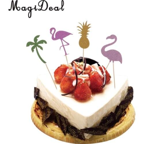 4pcs /Set Glitter Flamingo Pineapple Cupcake Picks Cake Toppers Party Decor