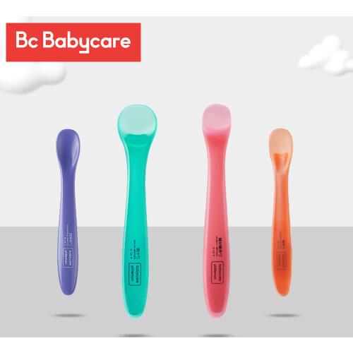 BC Babycare 4/2pcs Infant Feeding Spoon Different functions Soft Baby Silicone Spoon Safe Flatware Training Feeding Tools