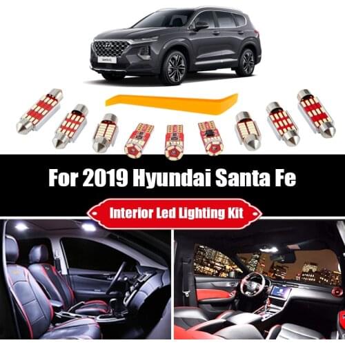 11pcs For 2019 Hyundai Santa Fe Canbus White Car LED Lights Interior Package Kit Map Dome Trunk Mirror License Lamp Accessories