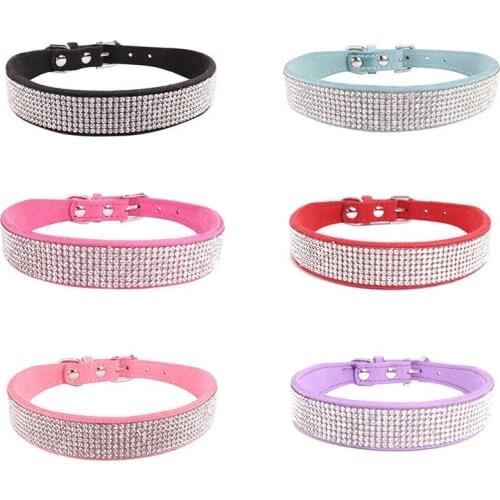 Bling Rhinestone Puppy Cat Collars Adjustable PU Leather Fashion Kitten Collar For Small Medium Dogs Cats Chihuahua Pug Yorkie