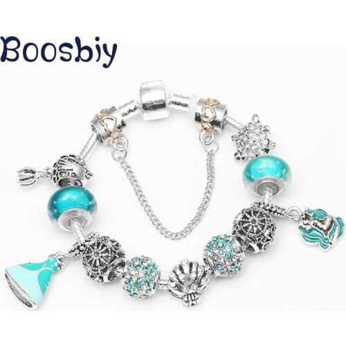 Boosbiy High Quality DIY Marine Style Charm Bracelet With Crystal Murano Beads Fashion Brand Bracelets For Women Jewelry Gift