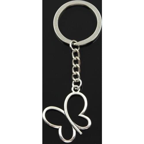 Fashion 30mm Key Ring Metal Key Chain Keychain Jewelry Antique Silver Color Plated Hollow Butterfly 30x30mm Pendant