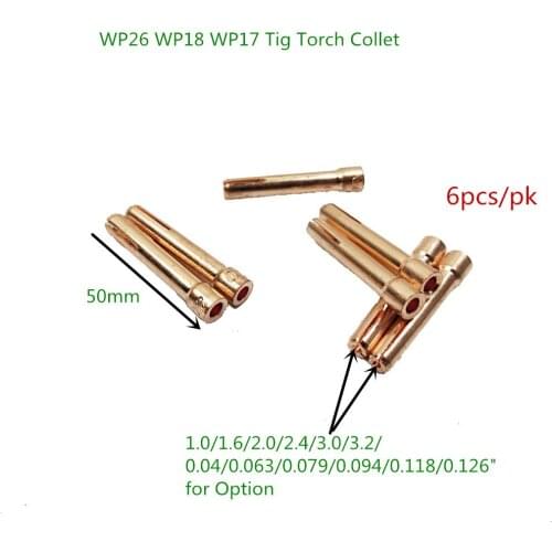 Tungsten Electrode Collet 6pcs Tig Torch Consumables 1.0/1.6/2.0/2.4/3.0/3.2mm Collet for WP17 WP18 WP26 Tig Torch