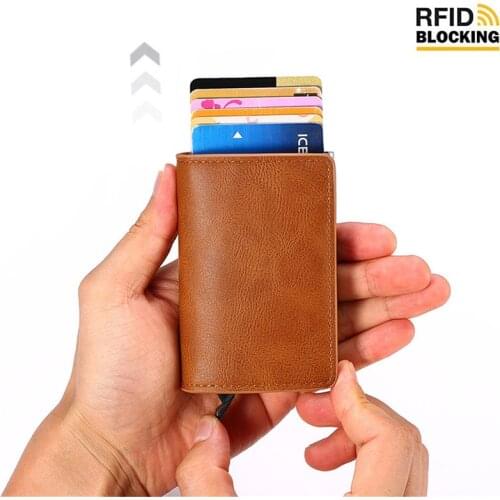 Aluminium Alloy Credit Card Holder PU Leather Card Wallet Card Holder for Men Women Automatic Pop Up Card Case