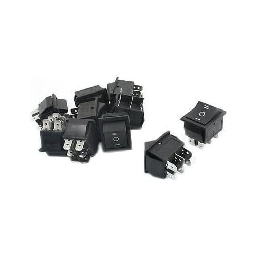 10 Pcs AC 250V 16A 125V 20A Black Button 6 Pin ON-OFF-ON DPDT Rocker Switches KCD4