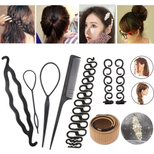 Hair Styling Tools for Women Donut Sponge Hair Bun Maker Hairstyle Braiding Hairpins Hair Accessories Elastic Rubber Bands Rope
