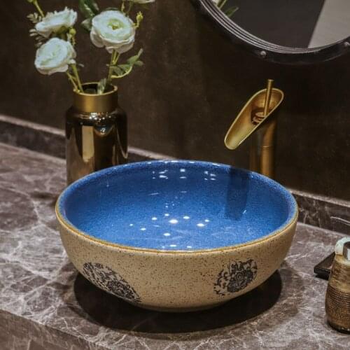 China Handmade Ceramic Art Basin Sinks Counter Top Wash Basin Bathroom Vessel Sinks vanities bathroom ceramic hand wash basin