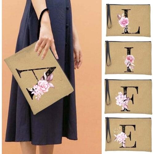 Letter Print Wallet Women Large Wrist Purses Female Clutch Summer Beach Bags Travel Makeup Case Toiletries Card Key Storage Bag