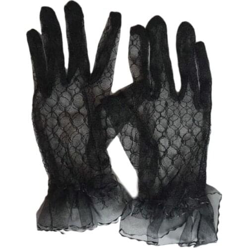 Bridal Lace Net Yarn Gloves Wrist Length Gloves Finger Short Wedding Accessories