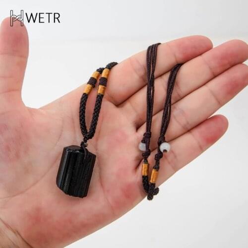 Crystal Black Tourmaline Pendant Original Stone Ore Specimen Natural Black Tourmaline Stone Necklace Fashion Jewelry Accessories