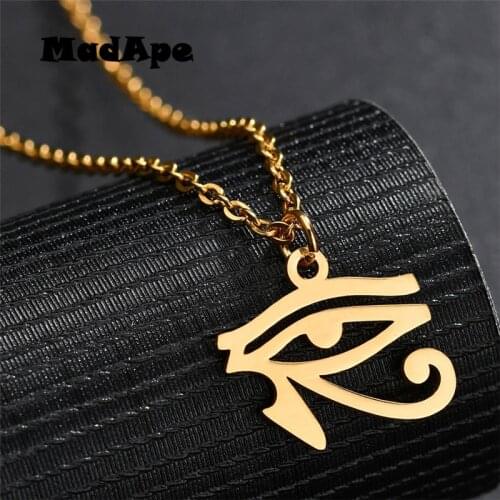 MadApe Holy 316L Stainless Steel Ancient Egyptian Eye Of Horus Amulet Necklaces For Women Men Gold Silver Color Charm Jewelry