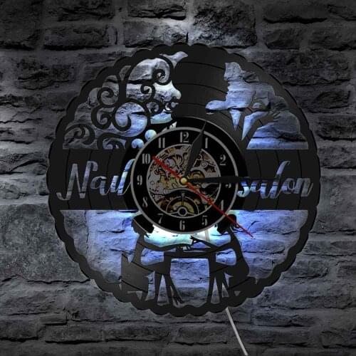 Beauty Nail Salon Wall Art Clock Nails Studio Salon Decorative Vinyl Record Wall Clock Sticker Nail Salon Decoration Accessories