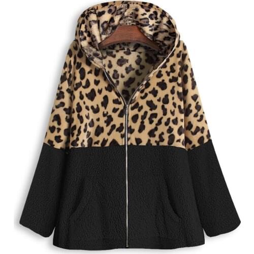 Fashion Leopard Double Side Velvet Hooded Zipper Coat Womens Loose Plush Coat Temperament Femme Wm