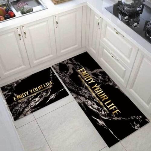 Fashionable Modern Simple Black Background Marble Pattern Kitchen Mat Combination Entry Mat Bedroom Long Bedside Blanket