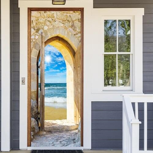 Greek Style Door Frame Sea View DIY Door Stickers Home Decoration Wall Stickers Bathroom Art Mural Peel & Stick Vinly Wallpaper