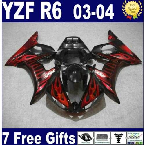 Customize free Race Road motorcycle fairing kits For Yamaha YZF R6 2003 2004 2005 plastics R6s 04 03 red flame fairings bodyk