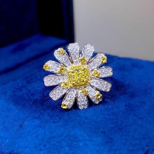 New Style Daisy Flower Jewelry 925 Silver Zircon Crystal Ladies Ring For Women Cute Bridal Wedding Jewelry