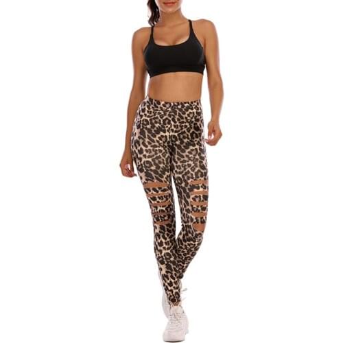 Autumn Leopard Printed Leggings Fashion Ladies Hollow Out High Waist Slim Female Breathable Fitness Leggings