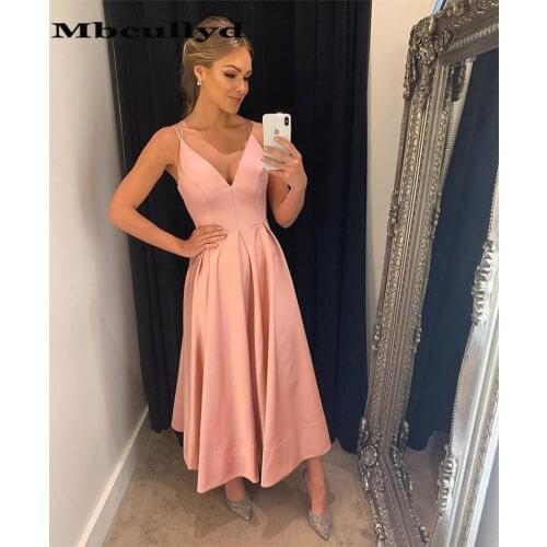Mbcullyd Pink V-neck Ankle Length Bridesmaid Dresses 2020 Sexy Backless Dress For Wedding Party Cheap vestido de festa longo