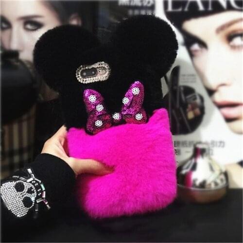 For Xiaomi mi 10 Pro 8 9 Lite SE Note10 Pro 6X A2 MAX2 MAX3 Luxury Top Rabbit Fur Panda Bear Ear Tail Fur Ball Plush Furry Case