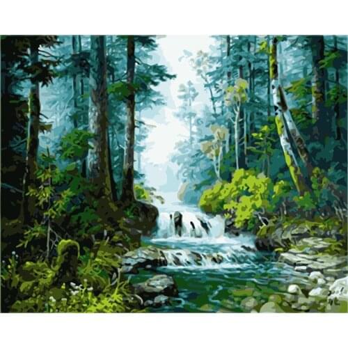 ROYALDREAM Forest Stream Abstract Painting Diy Digital Painting By Numbers Modern Wall Art Picture For Home Wall Artwork