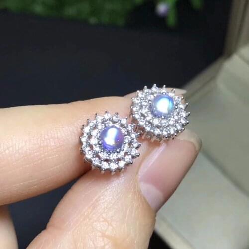 Natural blue moonstone stud earrings, 925 silver, clean stones, beautiful colors, ladies earrings