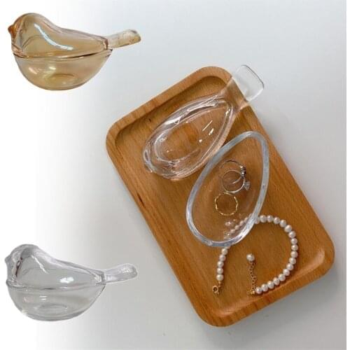 Mini Glass Bird Jewelry Storage Box Rings Earrings Necklace Storage Home Decor Crafts Unique Animal Collectible Gift
