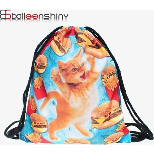 BalleenShiny Oxford 3D Digital Animal Drawstring Storage Bags Laundry Shoe Makeup Organizer Fashion Knapsack Travel Pouch