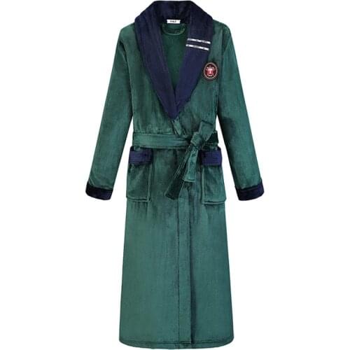 Warm Thicken Long Robe Bathrobe Nightgown Oversized Flannel Sleepwear Men Winter Kimono Gown Casual Loose Homewear 3XL 4XL
