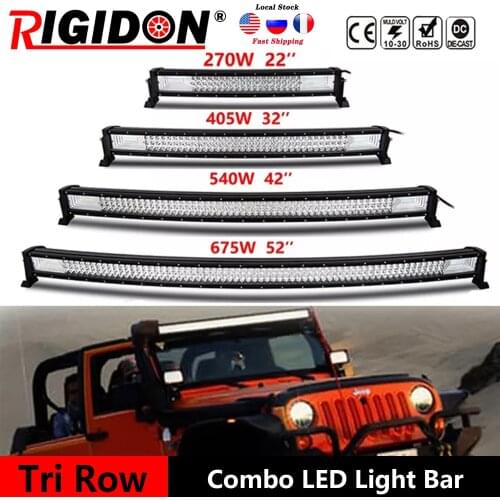 RIGIDON 7D Tri-Row Curved 22 32 42 52inch Flood Spot Combo Beam for Offroad Boat Truck 4WD SUV ATV Car Driving Light Fog Light