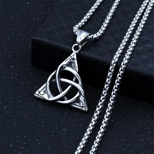 Triangle Celtic Knot Pendant Necklace Viking Knot Amulet Chain Necklace Fashion Punk Neck Chain for Women Men Viking Jewelry