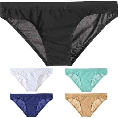 Mens Sexy Underwear Low Waist Ice Silk Men Briefs Translucent Bikini Skinny Breathable Briefs Man Srting Man Underpants