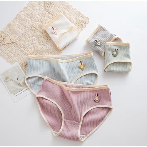 Cotton Panties For Women Loose Female Underwear With Button 3Pcs Solid Medium Waist Womens Briefs Morandi Color Ladies' Panties