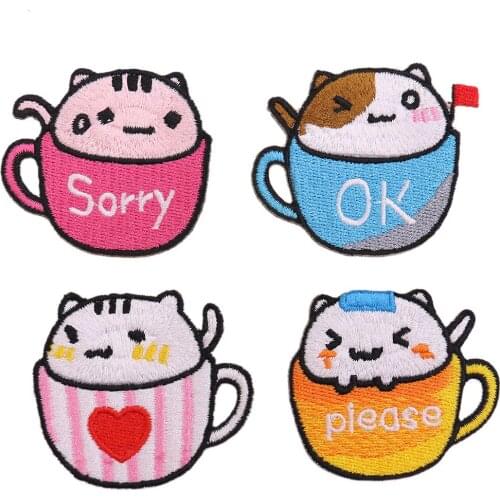 High Quality Cartoon Teacup dogs Patches wholesale Iron On Applique Iron On Animal Letter please, sorry ,ok Badges Free Delivery