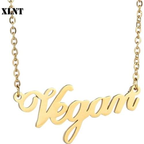 XLNT Vegan Jewelry Vegetarian Symbol Silver Plated Letters Vegan Necklace Vegan Lifestyle Gift Jewelry for women