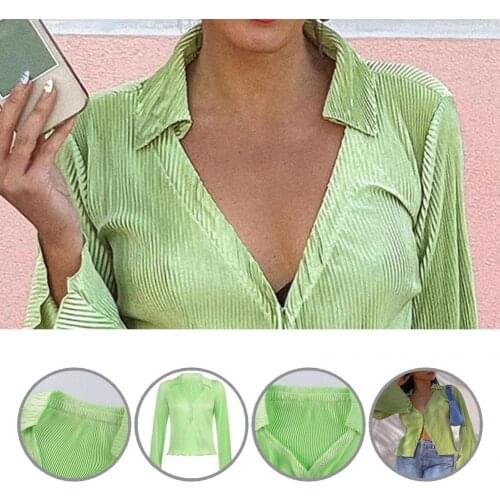 Blouse Casual Deep V Neck Single Breasted Blouse Autumn Women Shirt Turndown Collar for Office