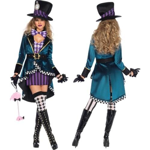 Women Cosplay Costume Mad Hatter Adult Outfit Fancy Dress Plus Size Halloween Party Carnival Witch Costumes