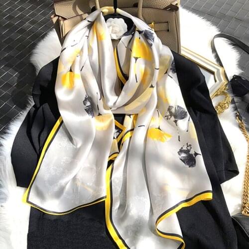 2021 Women Silk Winter Scarf Luxury Design Print Lady Beach Shawl Scarves Fashion Smooth Foulard Female Hijab