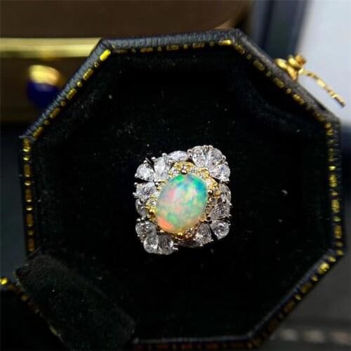 100% natural opal ring for girl birthday gift 6*8mm colorful gemstone fine jewelry Real 925 Solid Sterling Silver