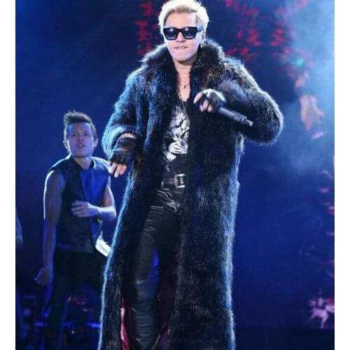 Winter trench coats mens faux fox fur coats thicken warm overcoat mens plush thermal leather coats masculino chaqueta hombre