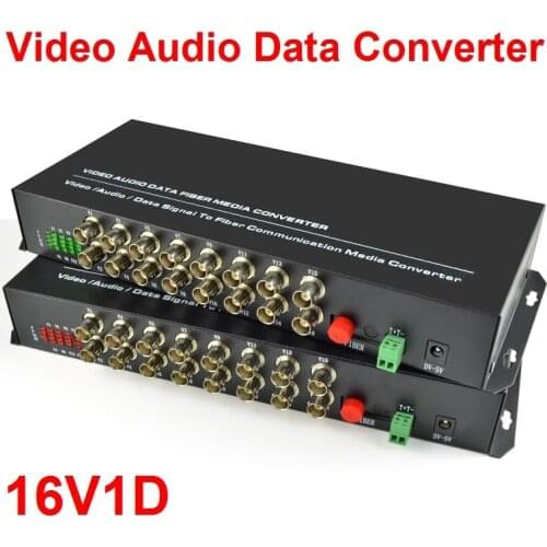 1Pair 16 Channel Video Audio Data Fiber Optic Media Converter Transmitter & Receiver Single Mode Single Fiber FC 20KM