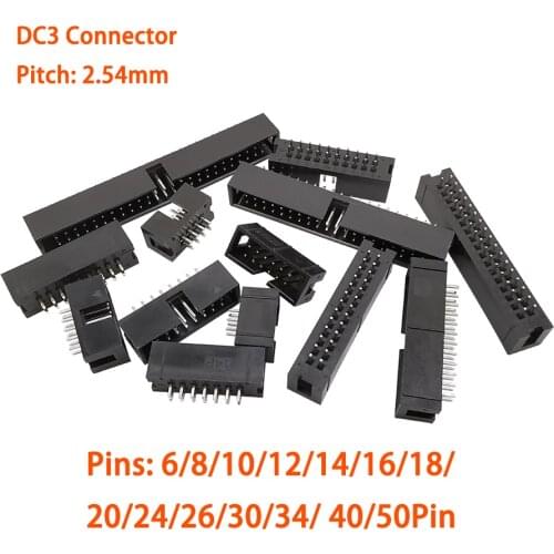 100Pcs DC3 Male Straight Pin PCB Header Connector DC3 6-50P 2.54mm Pitch Socket Header ISP Male Double-spaced IDC JTAG Connecto