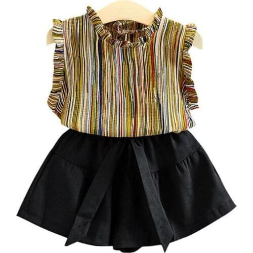 Girls Clothing Set Summer 2019 New Casual Sleeveless Vertical Stripes Vest Shirt+Shorts 2pcs Kids Girls Outfits 2-8Yrs Baby Set