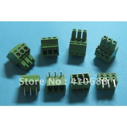 200 Pcs Pitch 3.5mm Angle 3way/pin Screw Terminal Block Connector Green Color T Pluggable Type