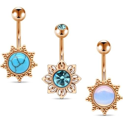 3Pcs Belly Button Rings Stainless Steel 14G Sun Shaped Navel Rings Barbells Piercing Women Girls Body Piercing