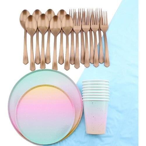 32Pc/Set Rainbow Gradient Theme Disposable Tableware Birthday Decoration Baby Shower Napkin Tablecloth Plate Cups Party Supplies